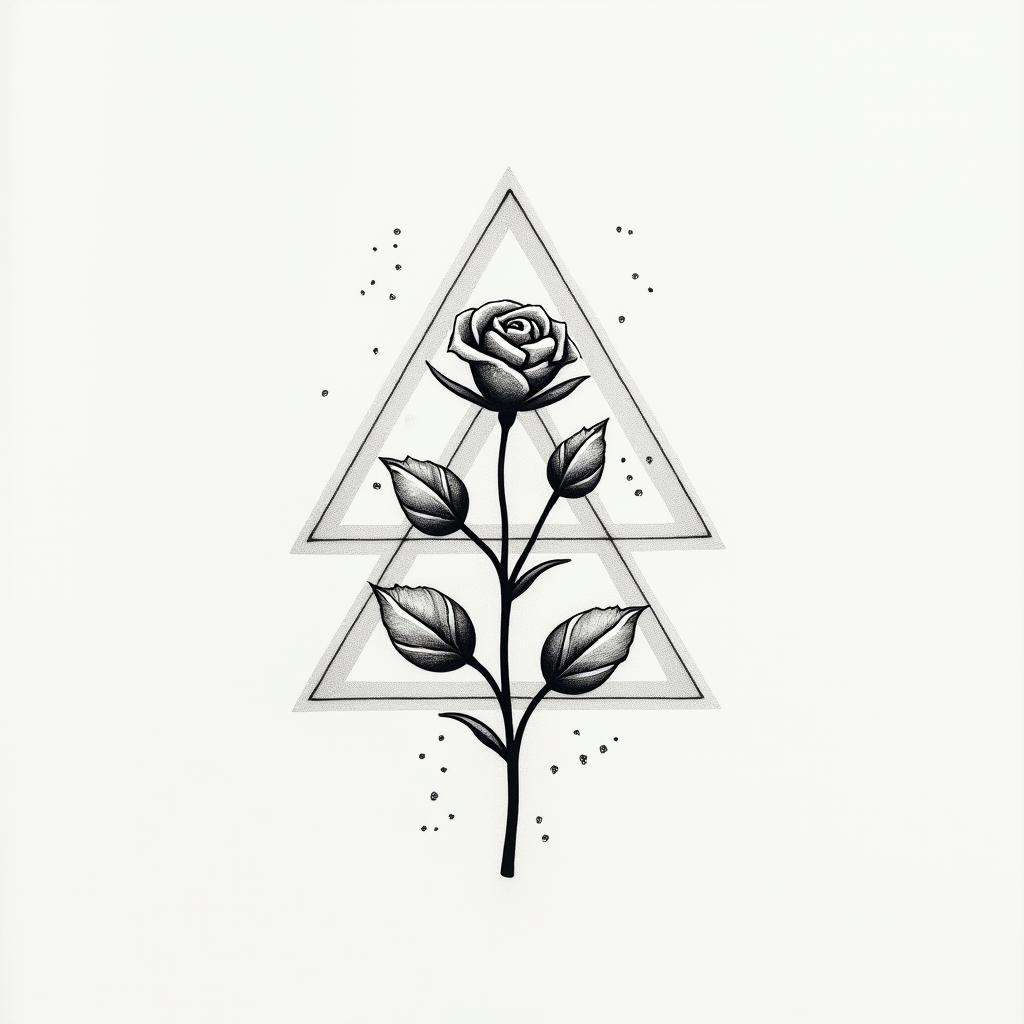 I don't want to forget my father's illness. I want to include blue amber and roses. I prefer something feminine and simple.in minimalist style tattoo, featuring simple shapes and fine lines, with minimal shading and details, tiny triangles, creating a sense of balance and harmony