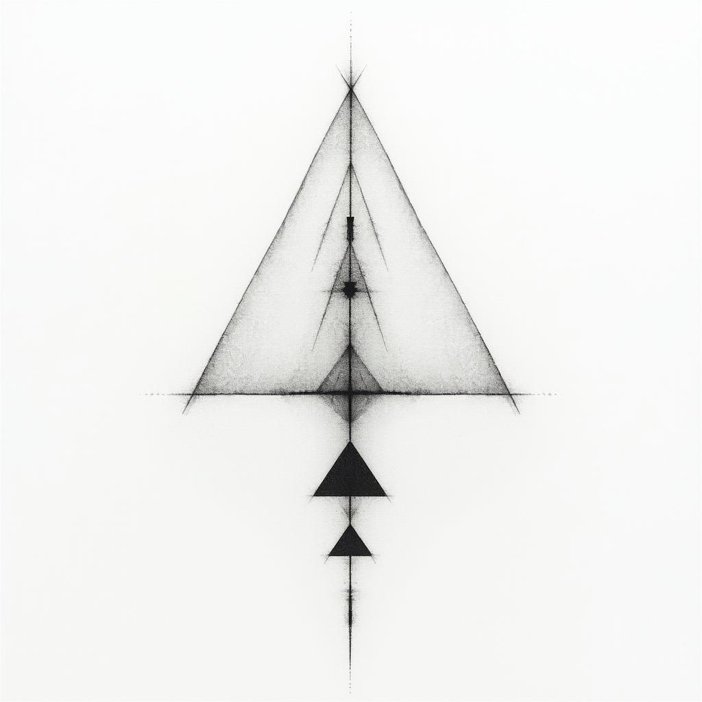 Outside looking inin minimalist style tattoo, featuring simple shapes and fine lines, with minimal shading and details, tiny triangles, creating a sense of balance and harmony - Variation 2