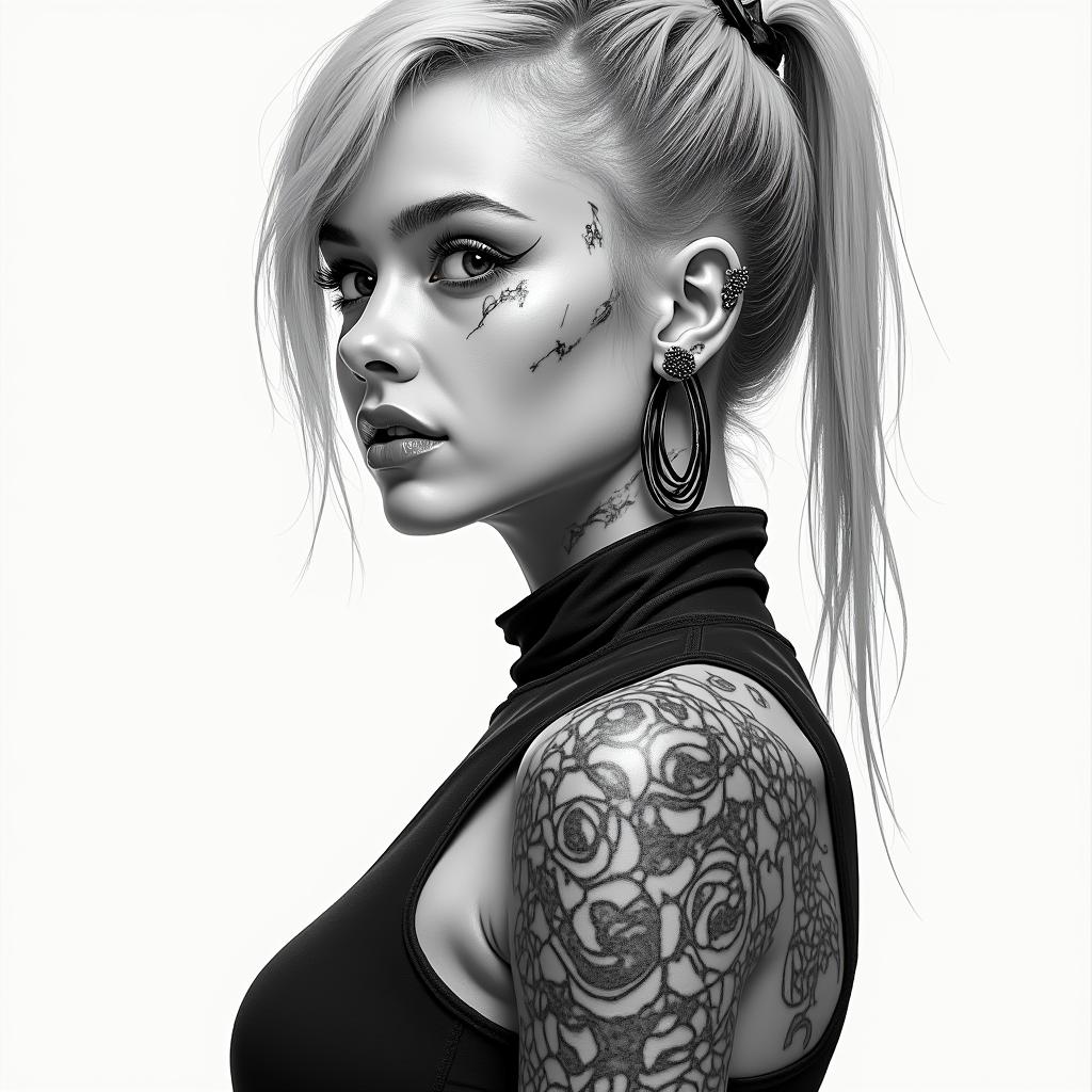 Futuristic cyberpunk girlhigly detailed tattoo - Variation 3