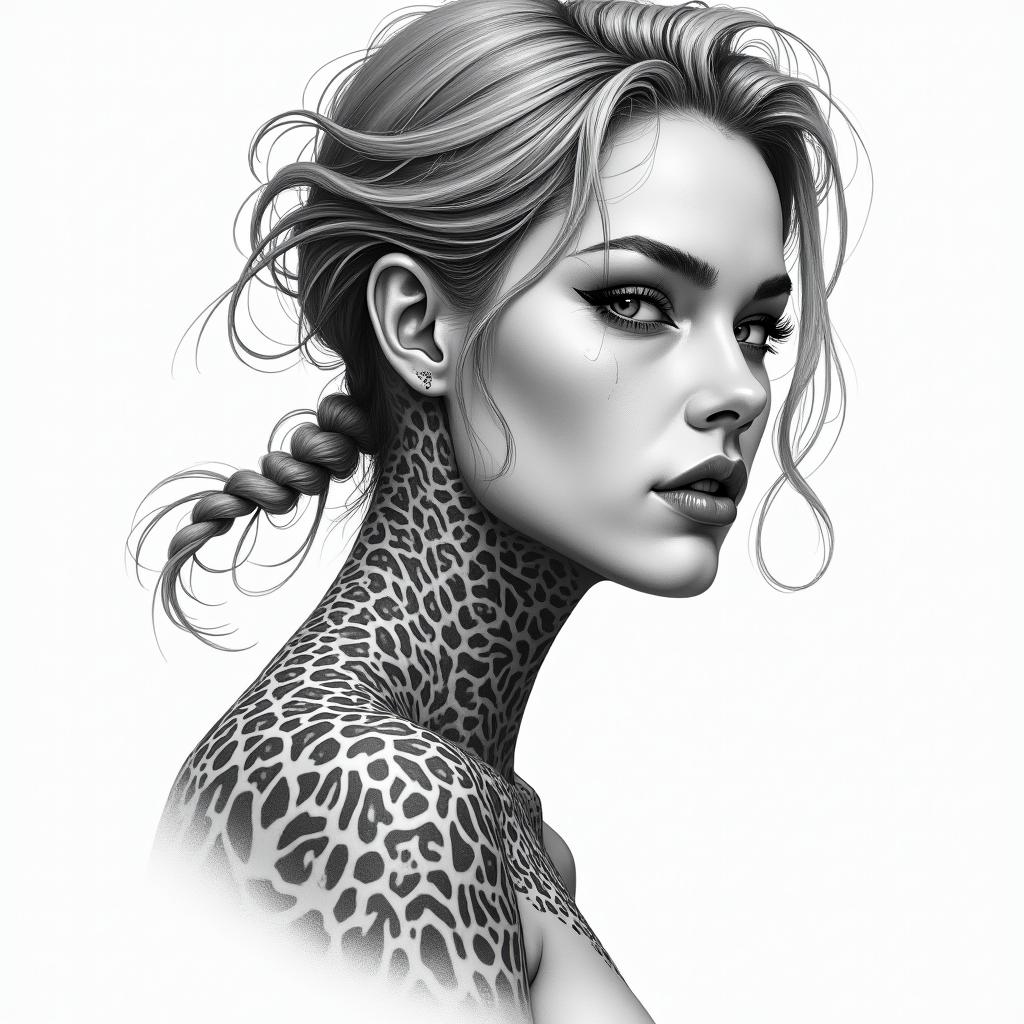Futuristic cyberpunk girlhigly detailed tattoo