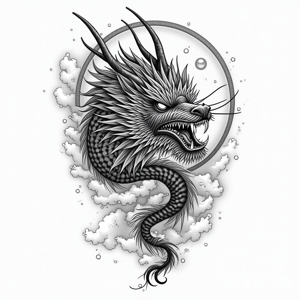 Japanese orientalin japanese style tattoo, detailed tattoo, traditional japanese culture tattoo, mythology, 8k - Variation 3