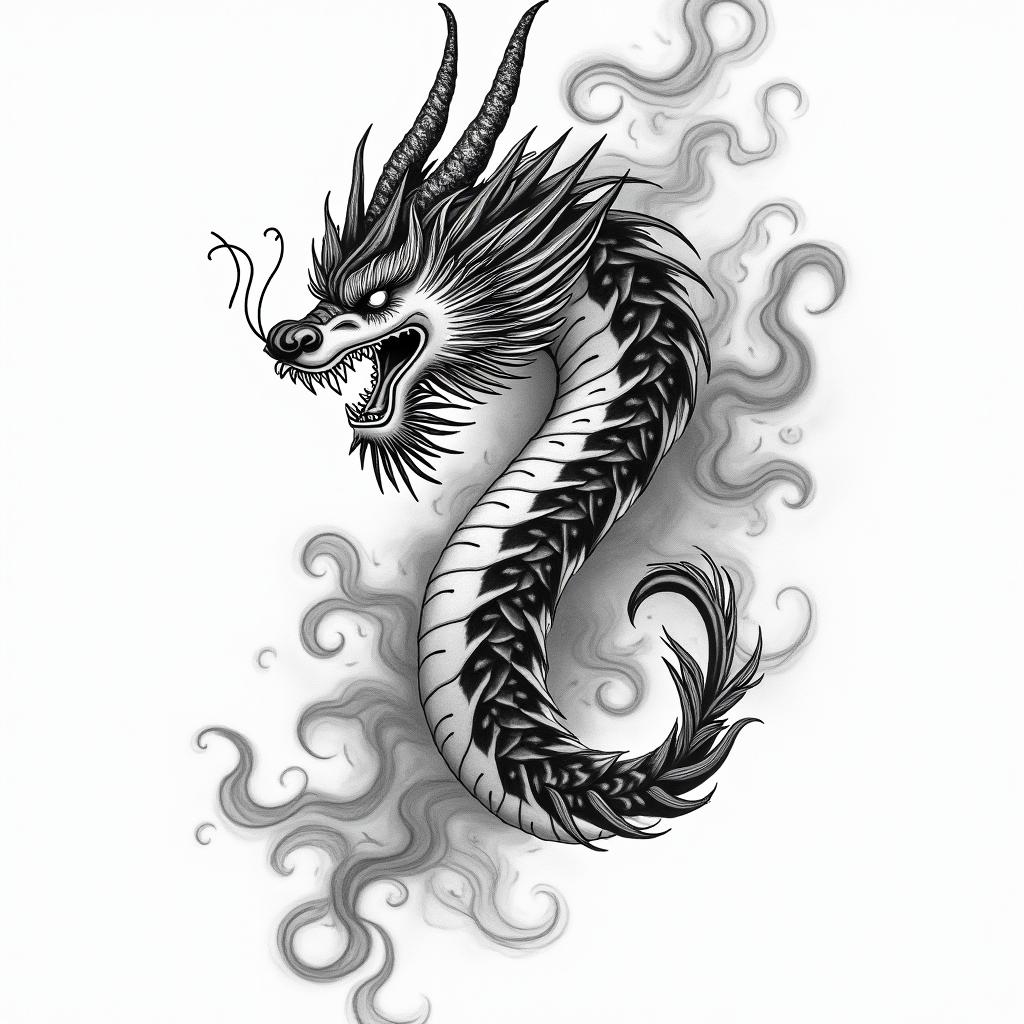 Japanese orientalin japanese style tattoo, detailed tattoo, traditional japanese culture tattoo, mythology, 8k - Variation 2