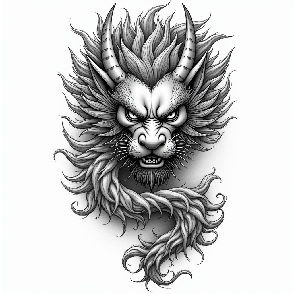 Japanese orientalin japanese style tattoo, detailed tattoo, traditional japanese culture tattoo, mythology, 8k - Variation 4