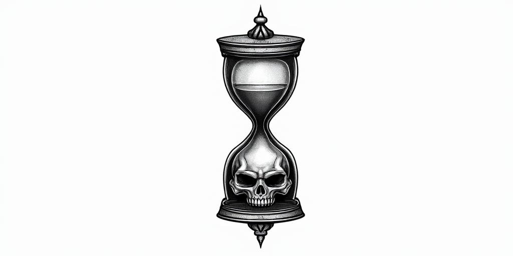 Hourglass with sand and skullsin tribal tattoo style, featuring bold and black geometric shapes, curved lines, intertwine and flow seamlessly, creating a powerful and symbolic design, polynesian and maori styles - Variation 4