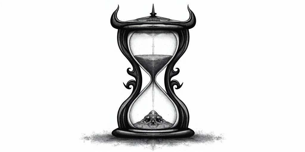 Hourglass with sand and skullsin tribal tattoo style, featuring bold and black geometric shapes, curved lines, intertwine and flow seamlessly, creating a powerful and symbolic design, polynesian and maori styles - Variation 2