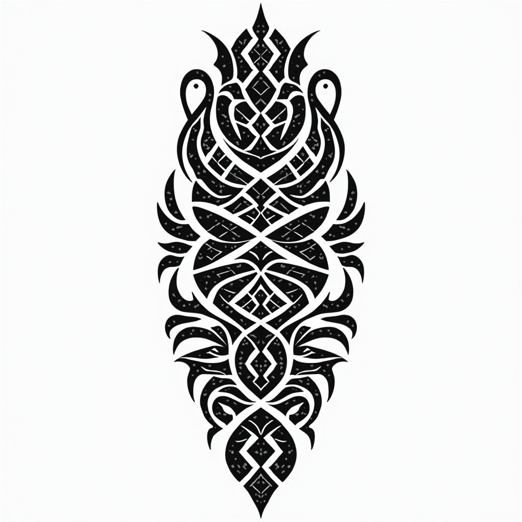 Japanese orientalin tribal tattoo style, featuring bold and black geometric shapes, curved lines, intertwine and flow seamlessly, creating a powerful and symbolic design, polynesian and maori styles - Variation 4