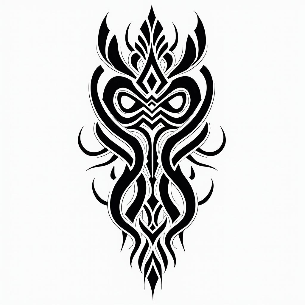 Japanese orientalin tribal tattoo style, featuring bold and black geometric shapes, curved lines, intertwine and flow seamlessly, creating a powerful and symbolic design, polynesian and maori styles - Variation 2