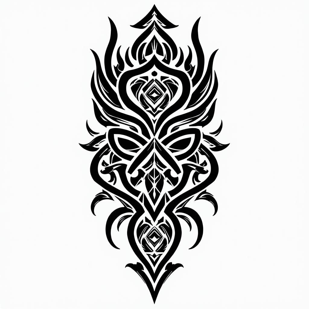 Japanese orientalin tribal tattoo style, featuring bold and black geometric shapes, curved lines, intertwine and flow seamlessly, creating a powerful and symbolic design, polynesian and maori styles - Variation 3
