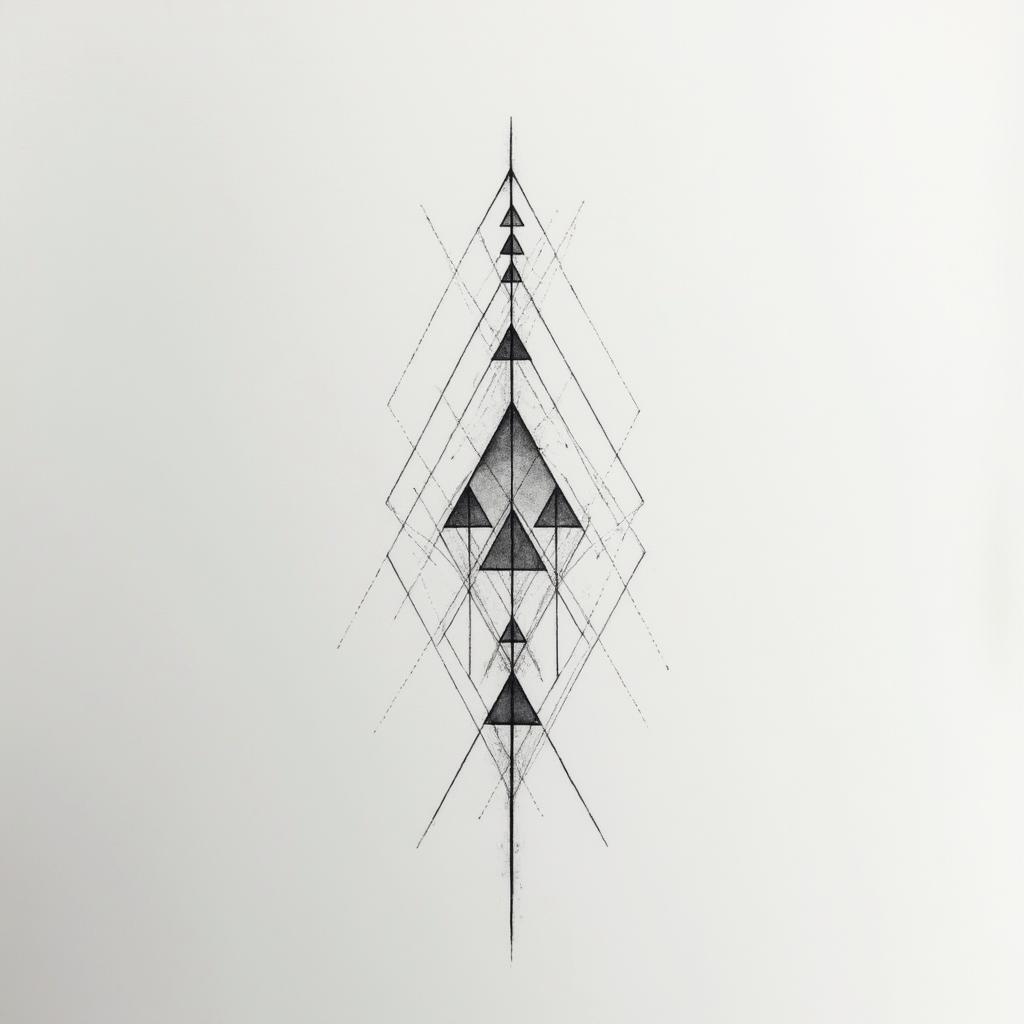 Jorge Alberto Bonilla Flores Aries and stylistin minimalist style tattoo, featuring simple shapes and fine lines, with minimal shading and details, tiny triangles, creating a sense of balance and harmony