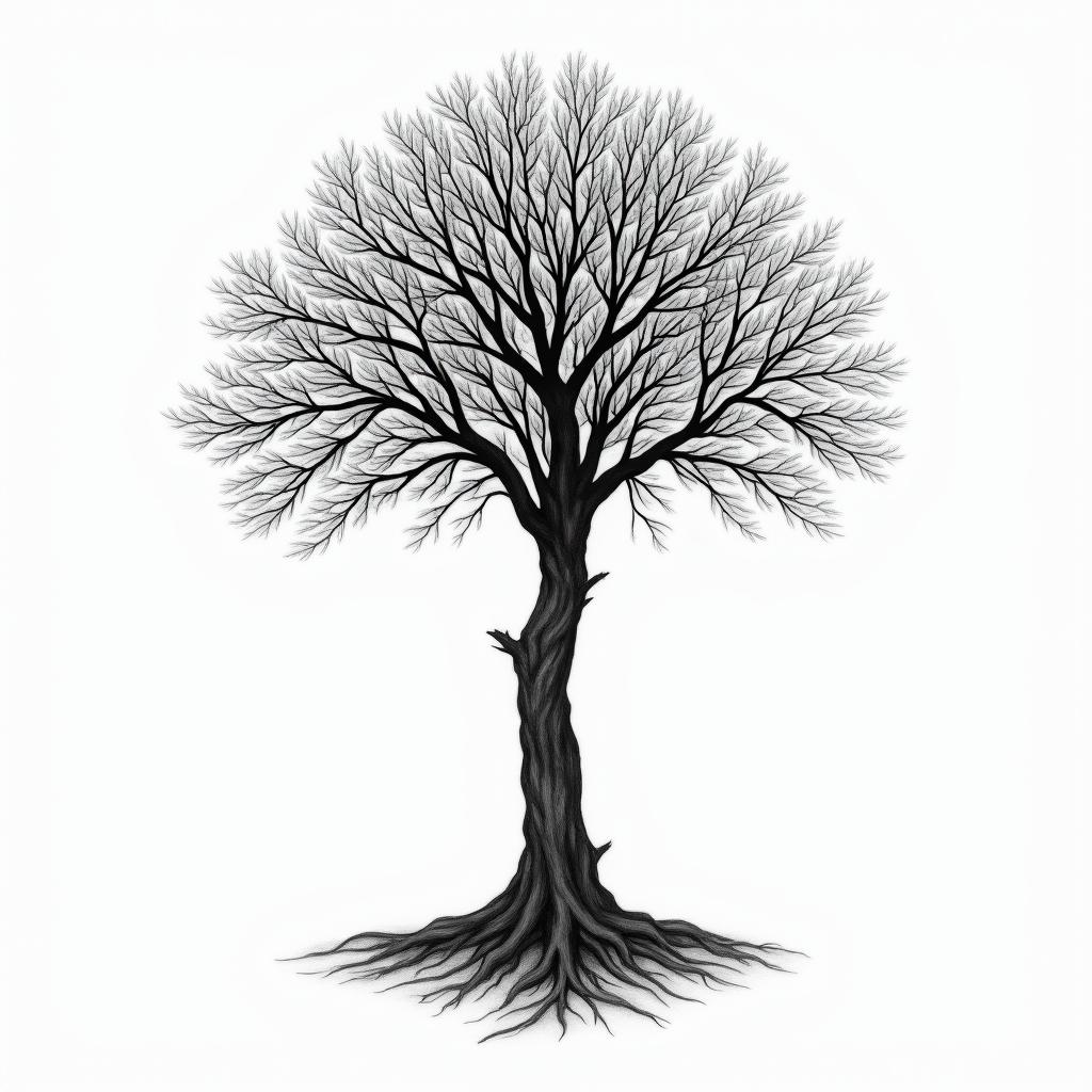 A solitary tree symbolizing resilience and perseverance, intertwined with the phrases "Lascia che i veri rimangano con te e quelli non veri si allontanino" and "Vivi solo, muori solo", representing a journey of achievement through solitude and struggle, intricate details, black and gray ink, elegant and meaningful design.higly detailed tattoo - Variation 3