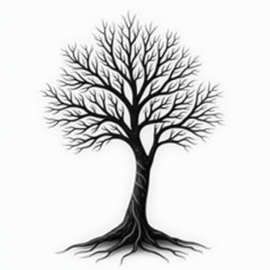 A solitary tree symbolizing resilience and perseverance, intertwined with the phrases "Lascia che i veri rimangano con te e quelli non veri si allontanino" and "Vivi solo, muori solo", representing a journey of achievement through solitude and struggle, intricate details, black and gray ink, elegant and meaningful design.higly detailed tattoo