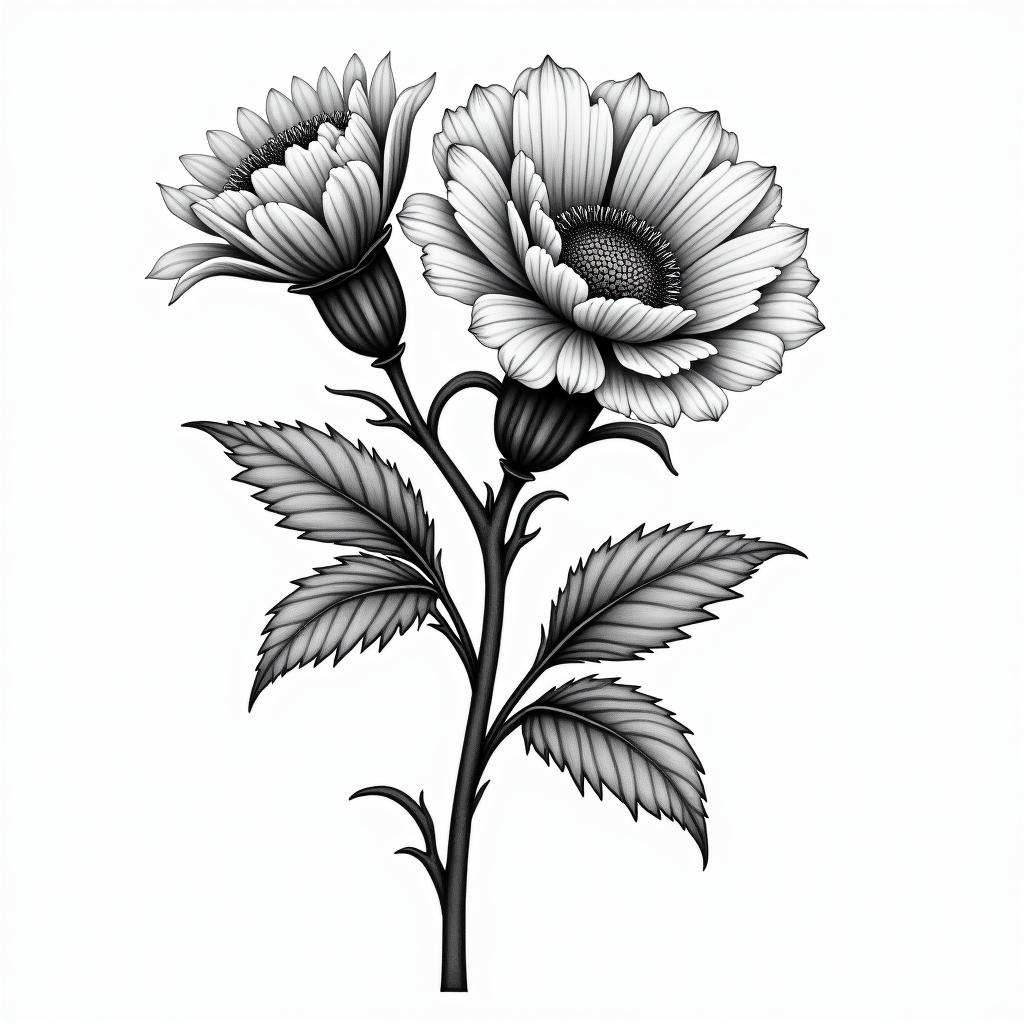 carnation and a chrysanthemumhigly detailed tattoo - Variation 4