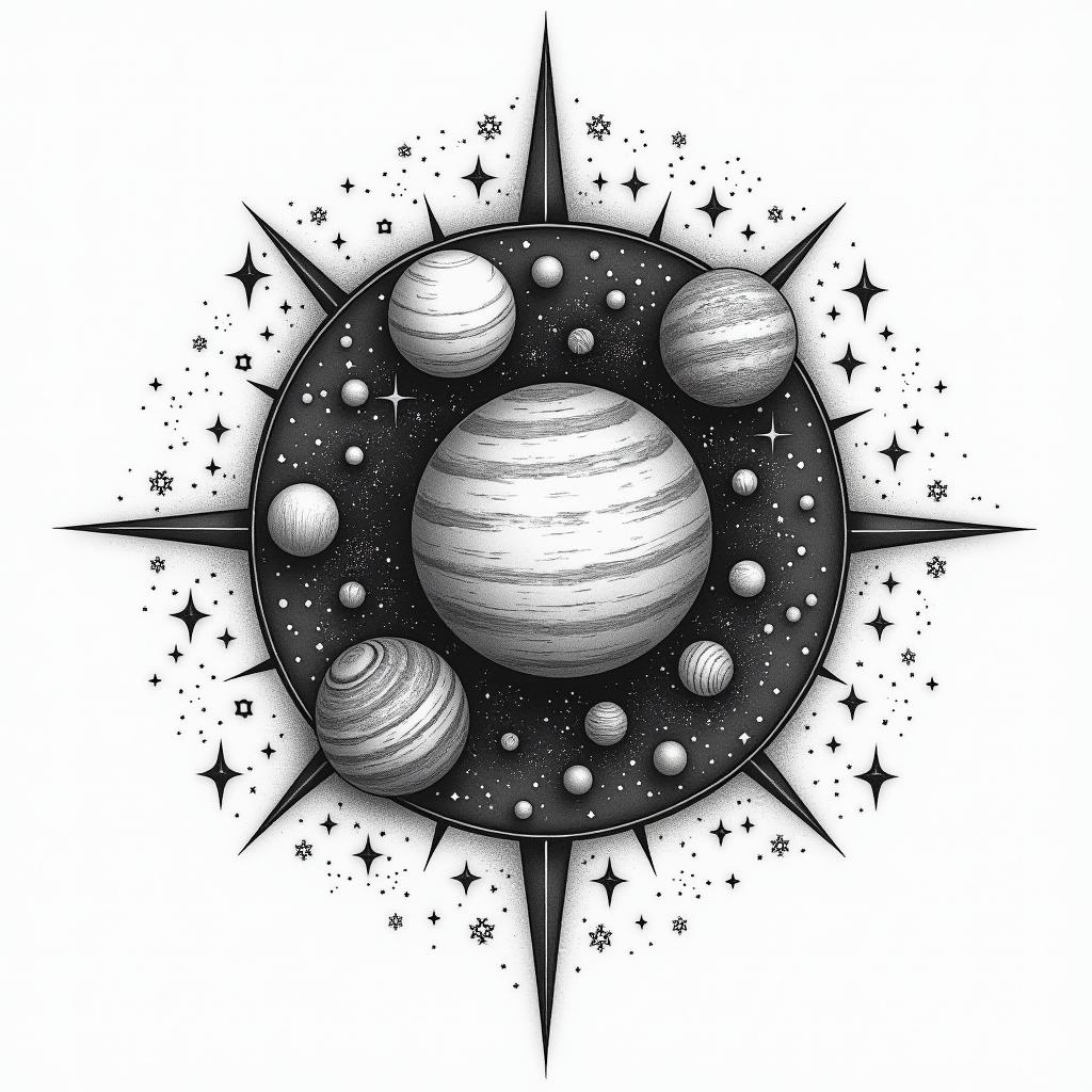 My birthday is 11.09.2002, I love the universe, stars, planets, and constellations.higly detailed tattoo - Variation 2