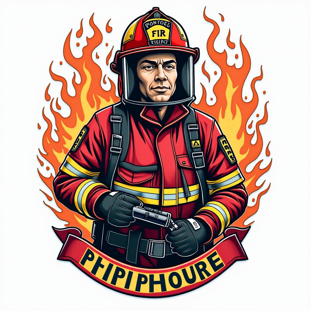 Fire departmentin pop art style tattoo, featuring bold and vibrant colors, exaggerated outlines, iconic imagery, inspired by comic books and speech bubbles, comic book characters, retro pop culture