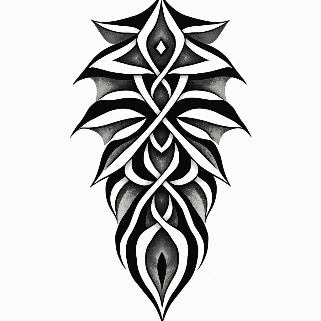 Michelle, Leo, Albuquerque New Mexicoin tribal tattoo style, featuring bold and black geometric shapes, curved lines, intertwine and flow seamlessly, creating a powerful and symbolic design, polynesian and maori styles - Variation 3