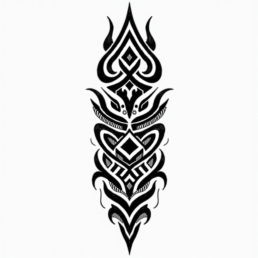 Michelle, Leo, Albuquerque New Mexicoin tribal tattoo style, featuring bold and black geometric shapes, curved lines, intertwine and flow seamlessly, creating a powerful and symbolic design, polynesian and maori styles - Variation 2