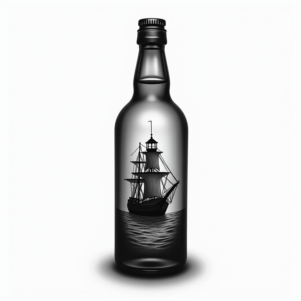 Bottle with light house and ship higly detailed tattoo - Variation 2