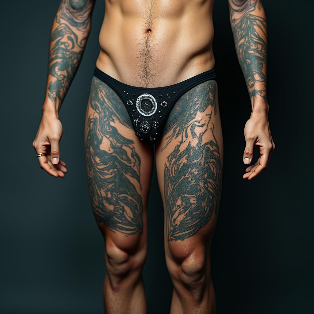 Cover uptattoo in biomechanic style, the tattoo covered by robotic elements of futuristic cyberpunk design, robotic features detail, showcasing intricate mechanical components - Variation 2