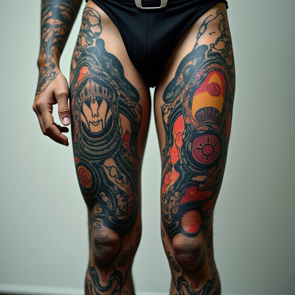 Autismtattoo in biomechanic style, the tattoo covered by robotic elements of futuristic cyberpunk design, robotic features detail, showcasing intricate mechanical components - Variation 2