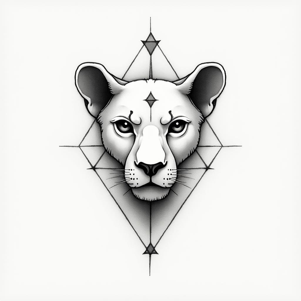 leoin minimalist style tattoo, featuring simple shapes and fine lines, with minimal shading and details, tiny triangles, creating a sense of balance and harmony - Variation 4