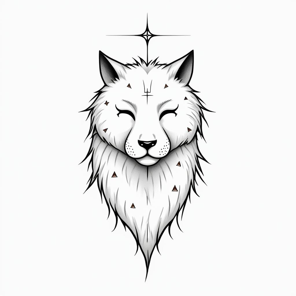 Leo female cutein minimalist style tattoo, featuring simple shapes and fine lines, with minimal shading and details, tiny triangles, creating a sense of balance and harmony - Variation 2