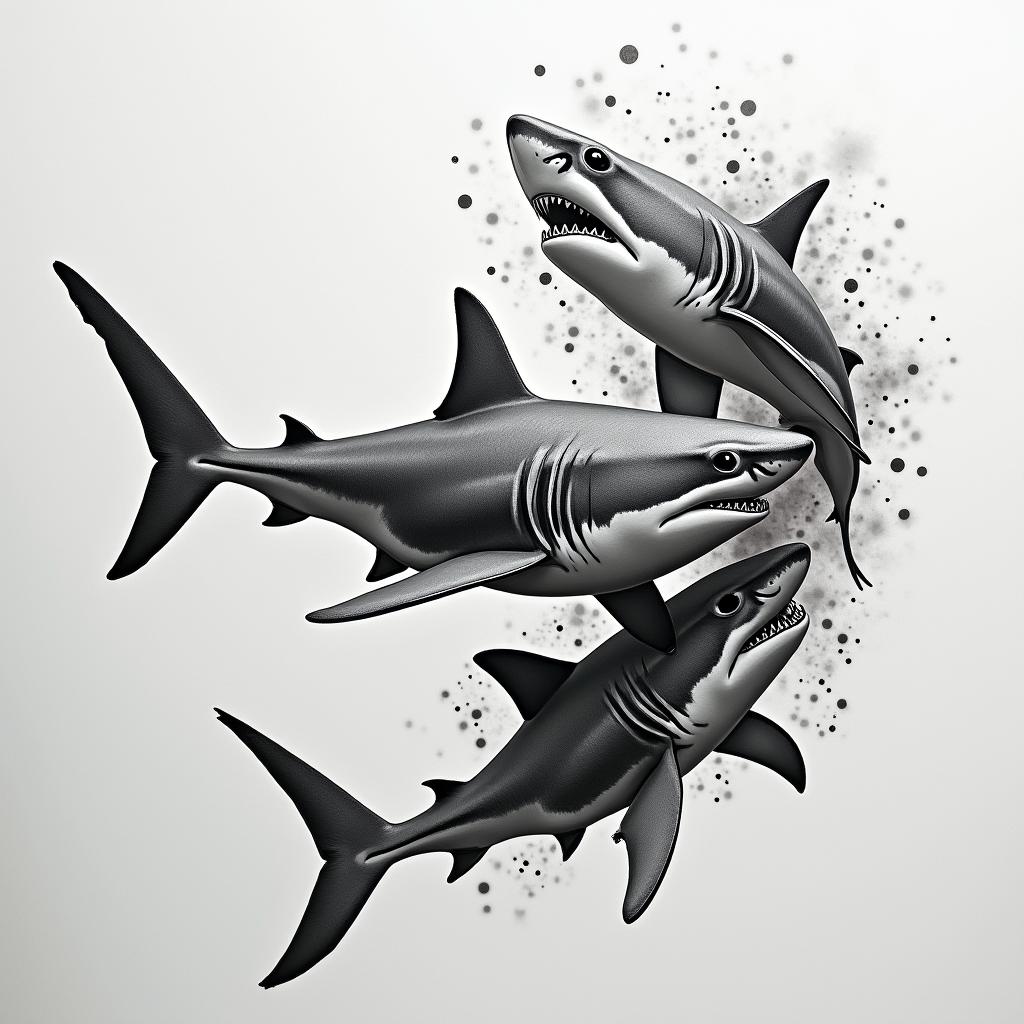 Sharks underneath the waterhigly detailed tattoo - Variation 3