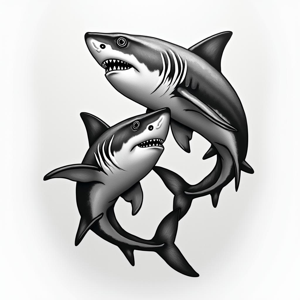 Sharks underneath the waterhigly detailed tattoo
