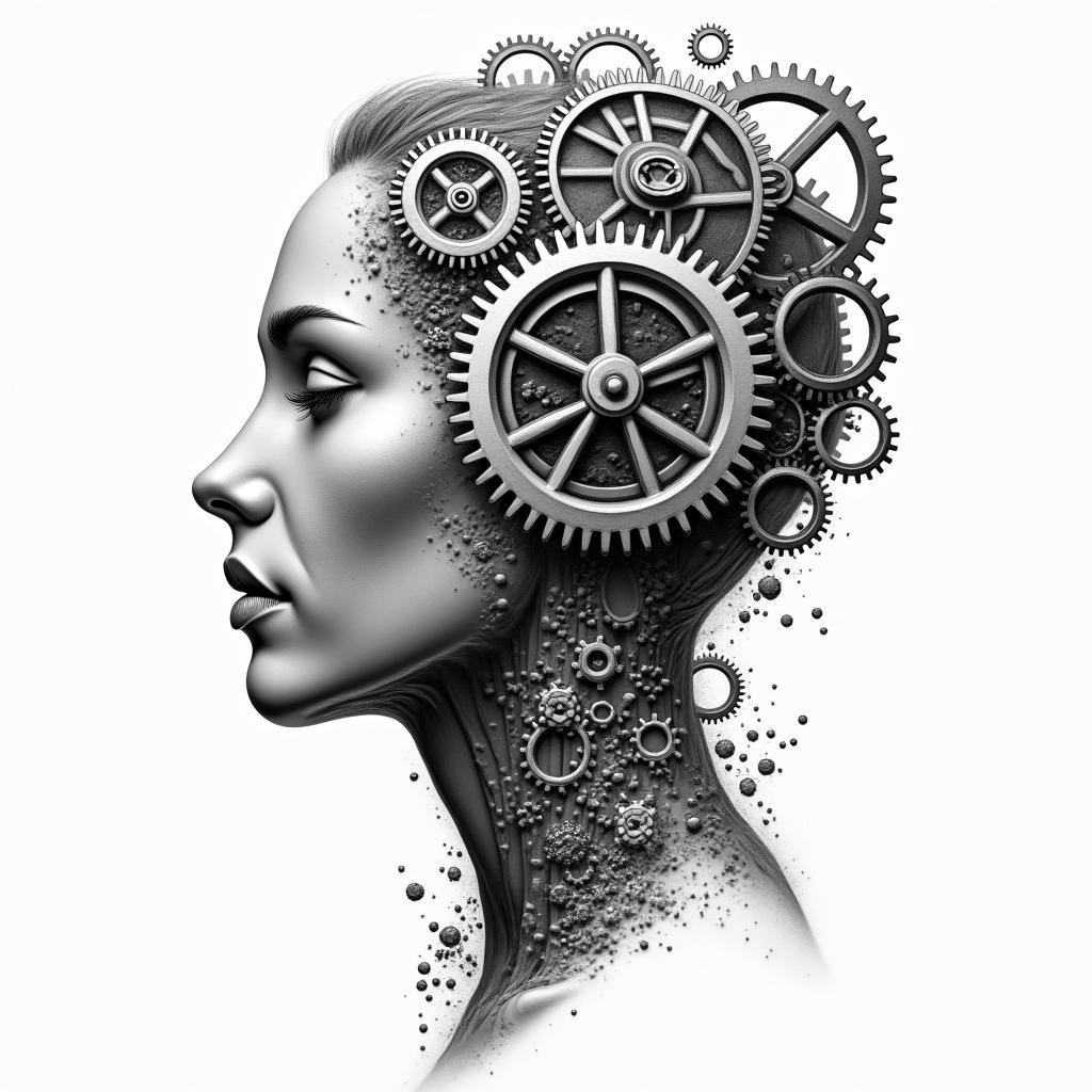 Mechanical gears merged with human anatomyhigly detailed tattoo - Variation 2