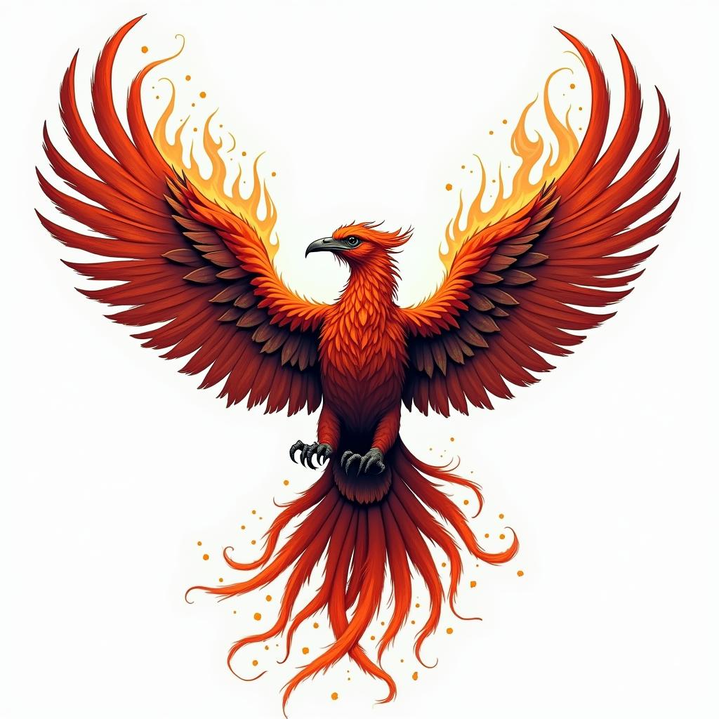 Rising phoenix with vibrant fiery wingsin new school tattoo, pop culture, modern, detailed tattoo, illustrative - Variation 8