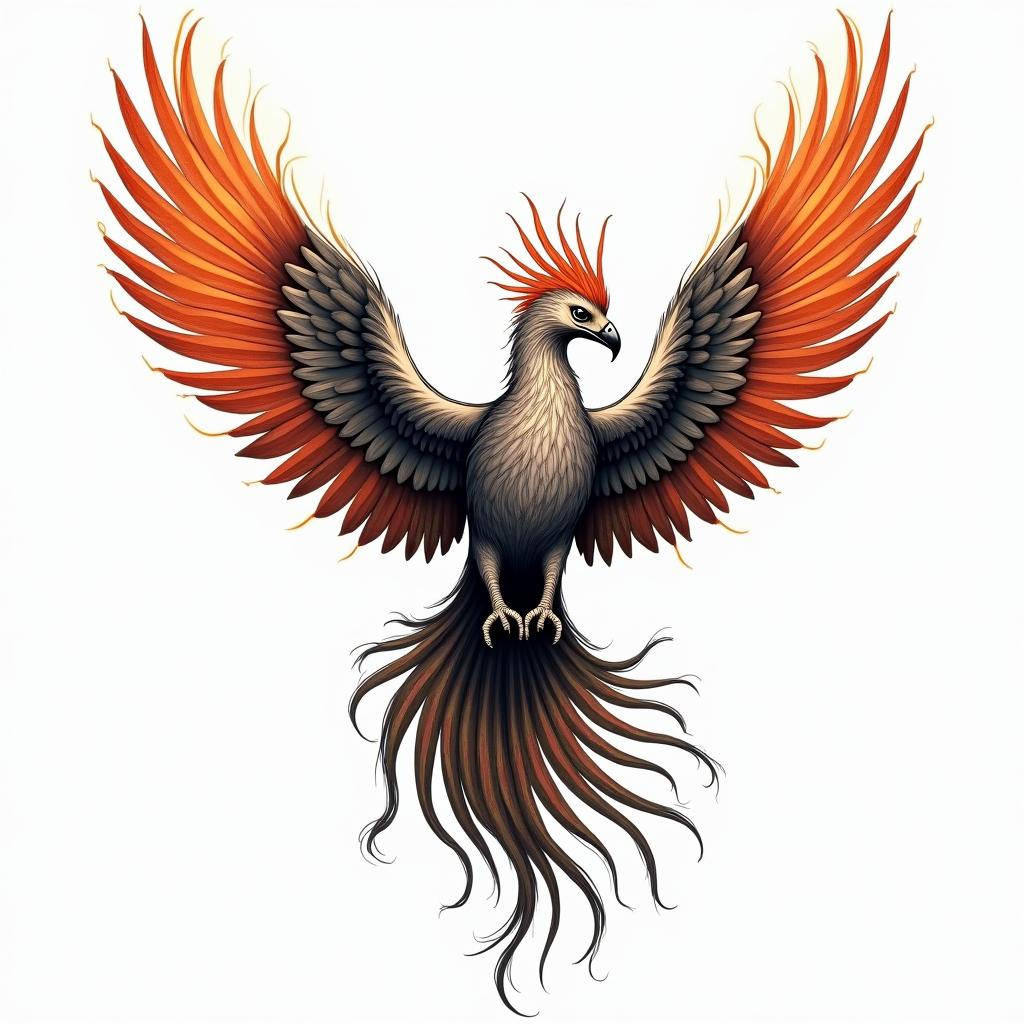 Rising phoenix with vibrant fiery wingsin new school tattoo, pop culture, modern, detailed tattoo, illustrative - Variation 6