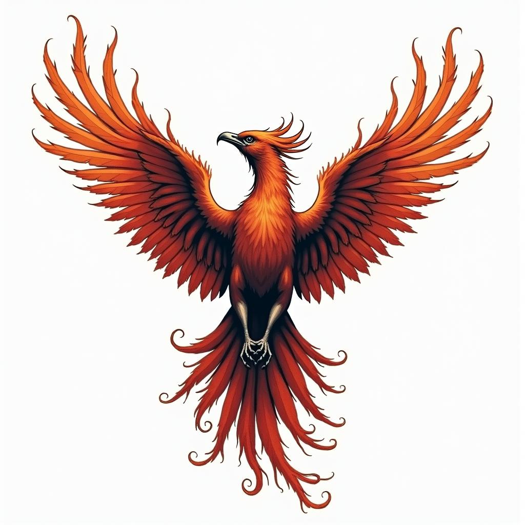 Rising phoenix with vibrant fiery wingsin new school tattoo, pop culture, modern, detailed tattoo, illustrative - Variation 5