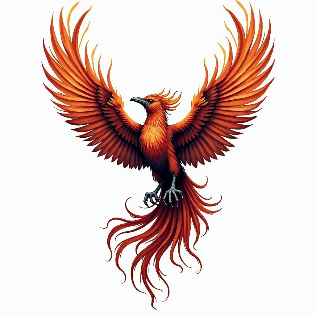 Rising phoenix with vibrant fiery wingsin new school tattoo, pop culture, modern, detailed tattoo, illustrative - Variation 4