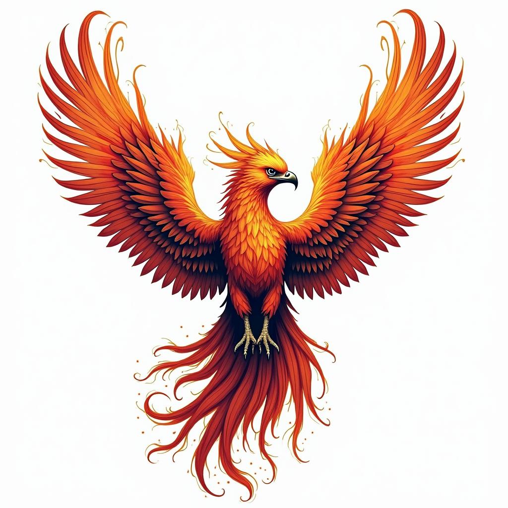 Rising phoenix with vibrant fiery wingsin new school tattoo, pop culture, modern, detailed tattoo, illustrative - Variation 3