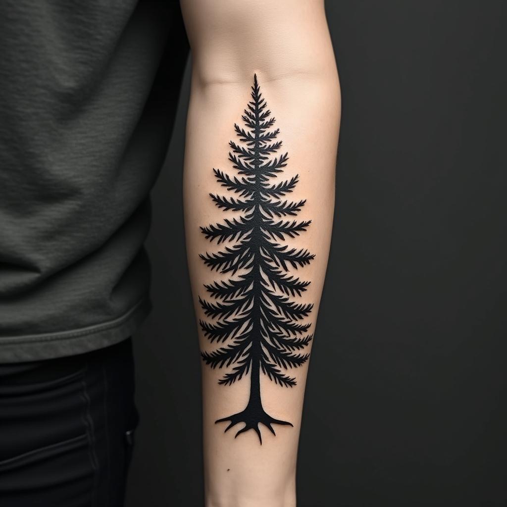 Pine treein realism tattoo style, featuring a highly detailed, lifelike, capturing every detail, photorealistic, ultra realistic, intricate shading, smooth and sharp, - Variation 4