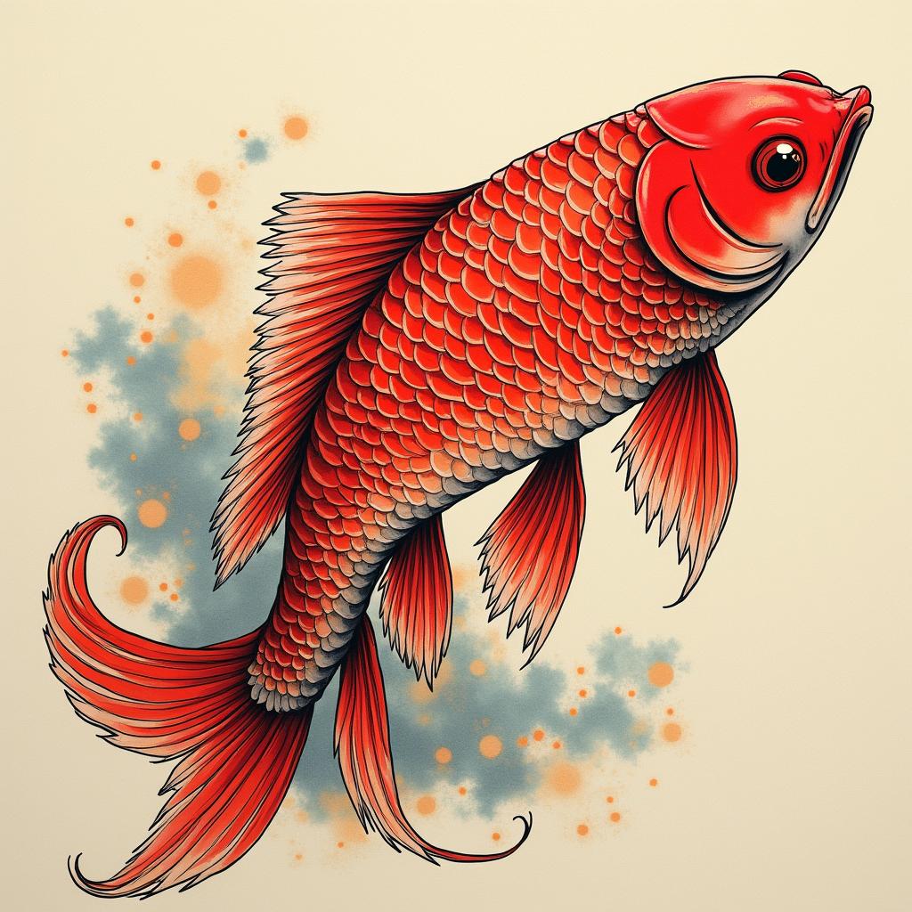 Red fishin japanese style tattoo, detailed tattoo, traditional japanese culture tattoo, mythology, 8k - Variation 4