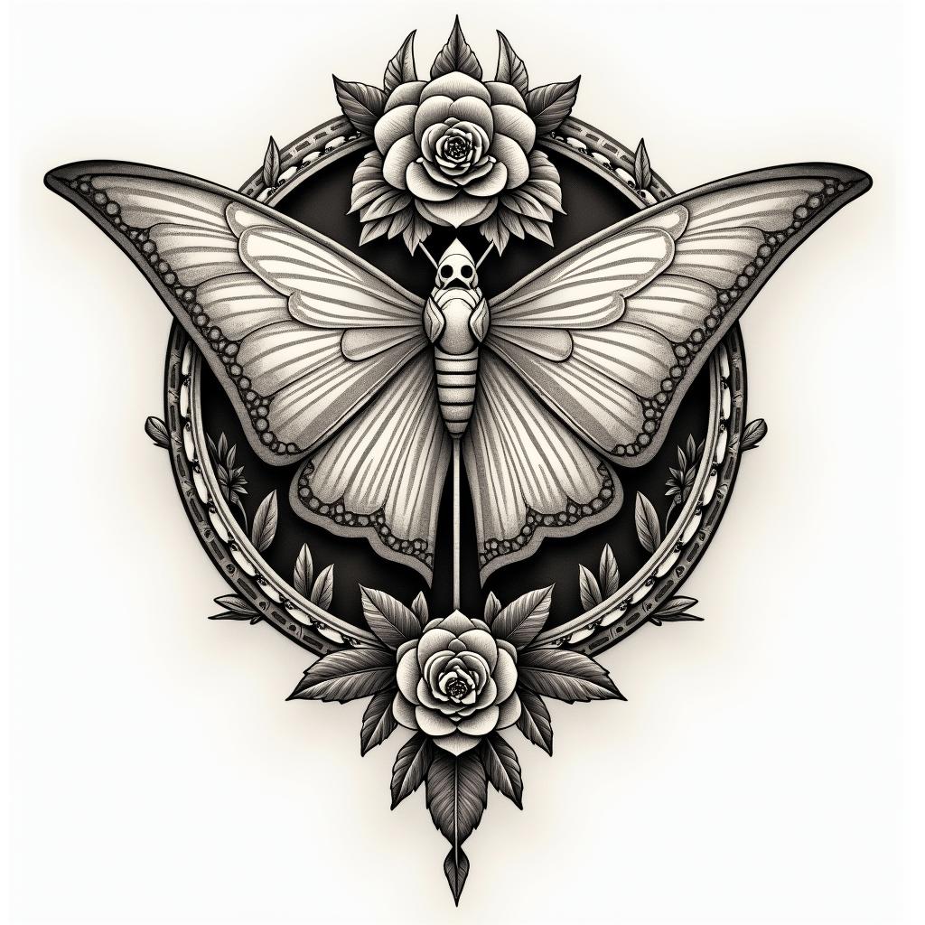 Manta ray, bold, Mayan calendarin victorian style tattoo, featuring vintage and elegant elements, ornate frames, roses, antique, sepia-toned color scheme