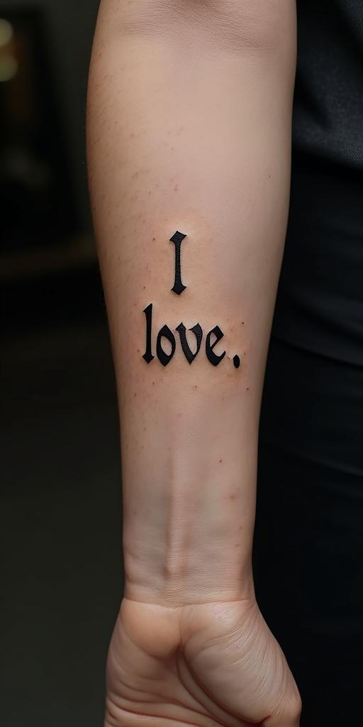 Sandra, I love you.text-based tattoo, japanese font ultra-realistic, perfectly placed, high-quality font design, photo-realistic shading, 8k, high quality, finely detailed typograph