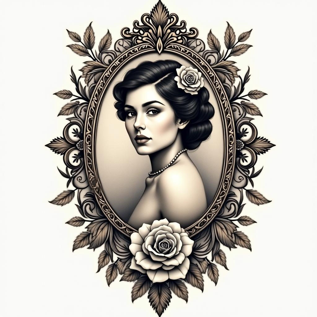 Cristian, Aries, Venezuelain victorian style tattoo, featuring vintage and elegant elements, ornate frames, roses, antique, sepia-toned color scheme - Variation 2