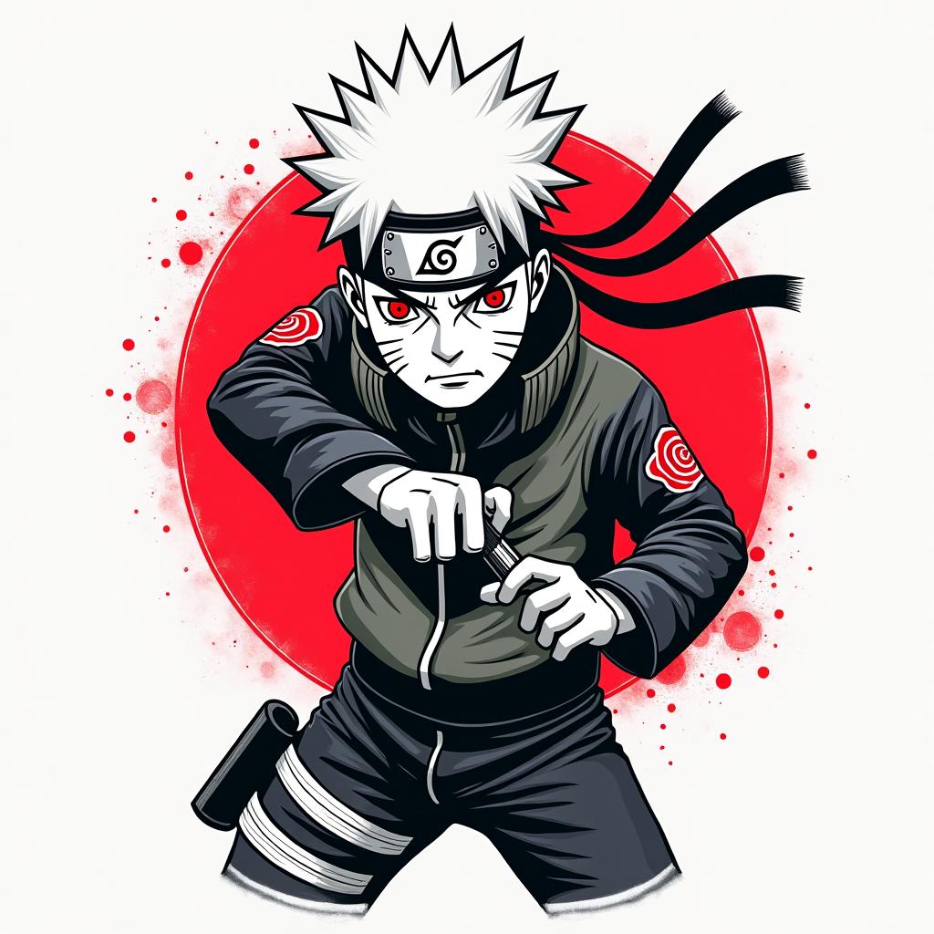 Kakashi Sensei from Naruto using Chidoriin pop art style tattoo, featuring bold and vibrant colors, exaggerated outlines, iconic imagery, inspired by comic books and speech bubbles, comic book characters, retro pop culture - Variation 3