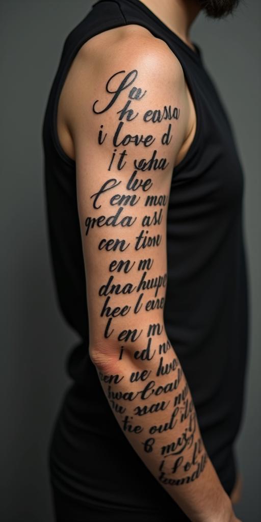 Sandra, I love you.text-based tattoo, gothic font ultra-realistic, perfectly placed, high-quality font design, photo-realistic shading, 8k, high quality, finely detailed typography - Variation 4
