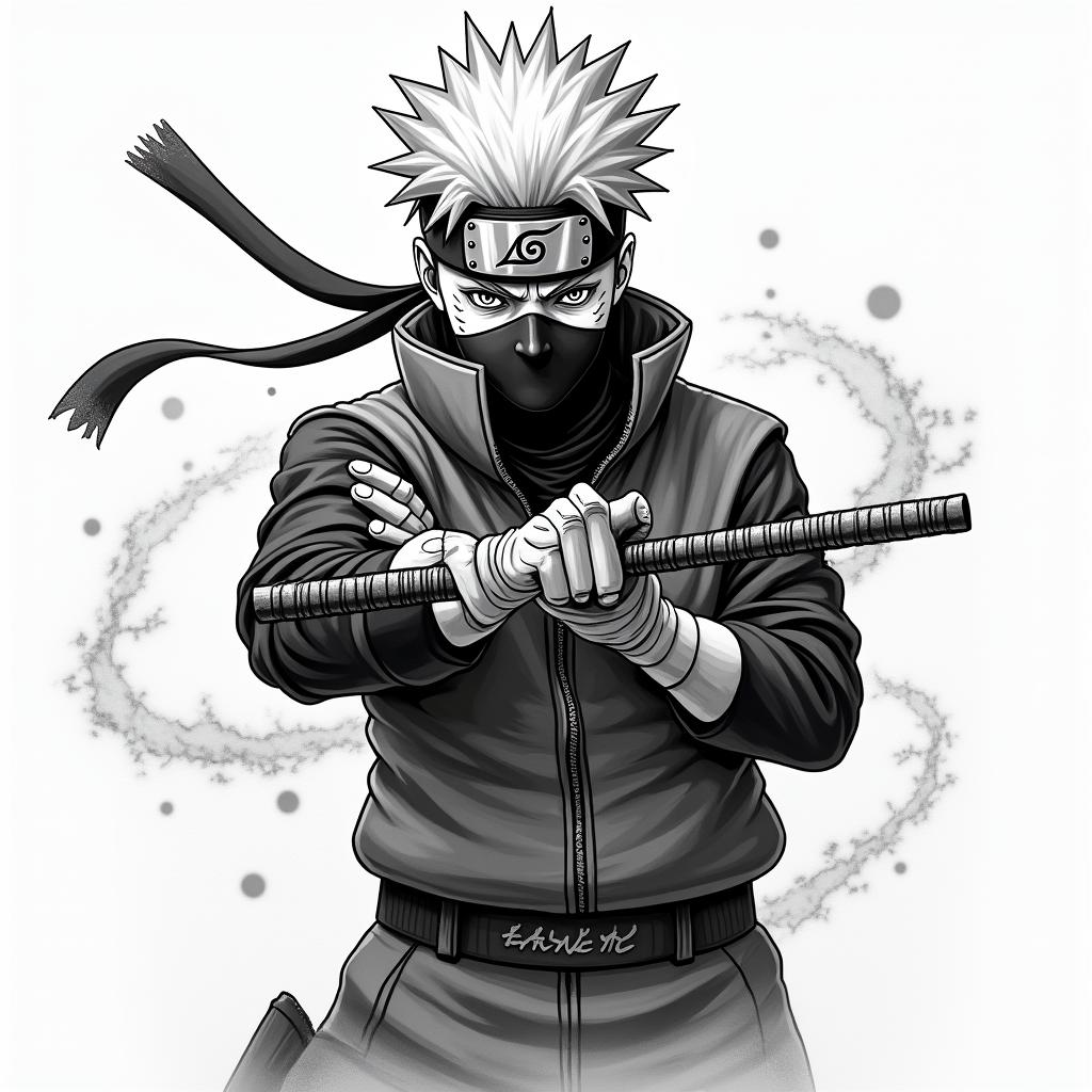 Kakashi Sensei from Naruto using Chidoriin new school tattoo, pop culture, modern, detailed tattoo, illustrative - Variation 2