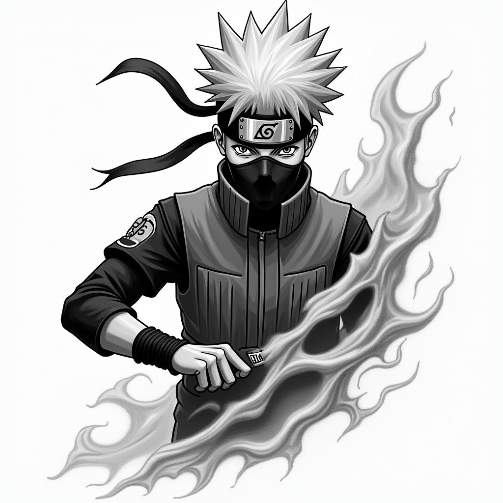 Kakashi Sensei from Naruto using Chidoriin new school tattoo, pop culture, modern, detailed tattoo, illustrative