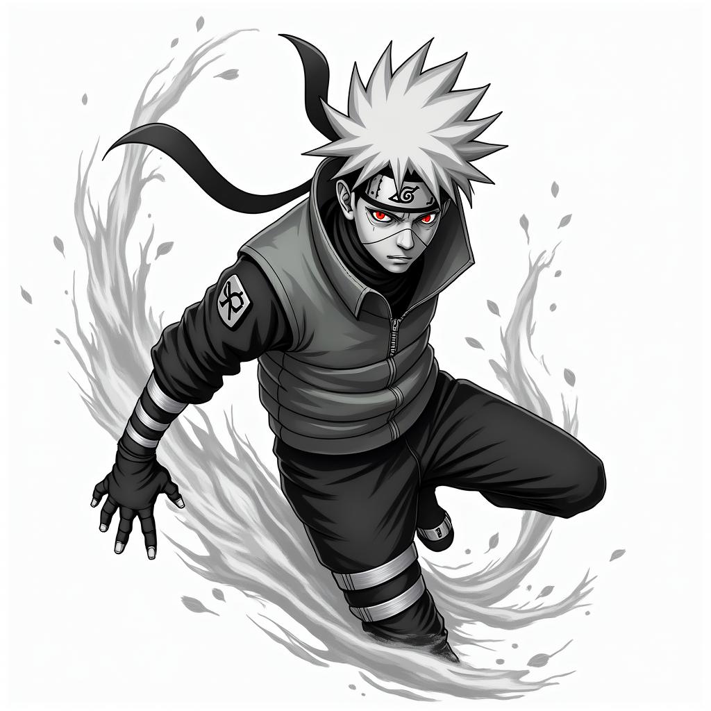 Kakashi Sensei from Naruto using Chidoriin new school tattoo, pop culture, modern, detailed tattoo, illustrative - Variation 3