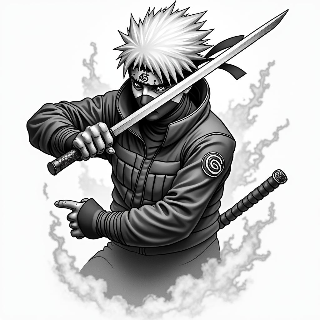 Kakashi sensei from Naruto using Chidori.in japanese style tattoo, detailed tattoo, traditional japanese culture tattoo, mythology, 8k