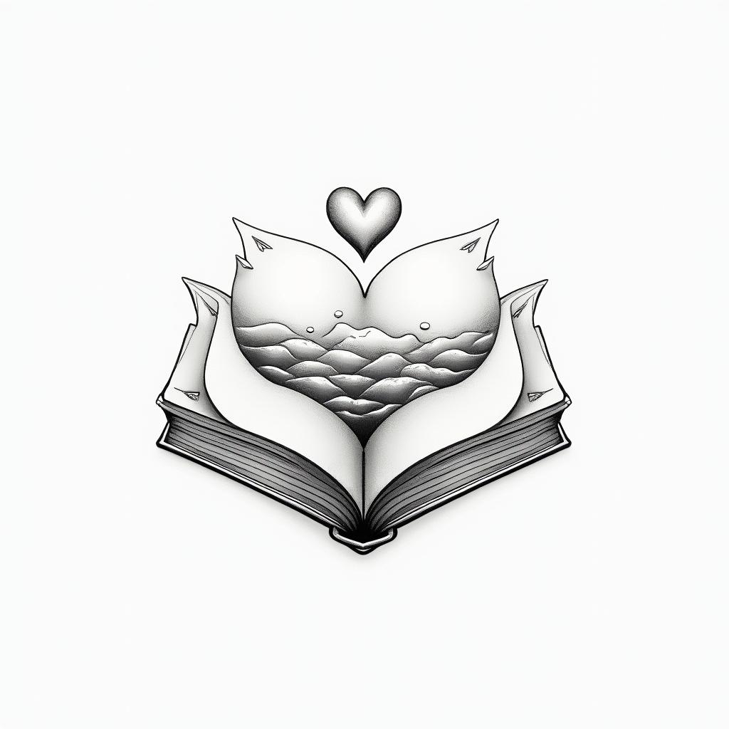 Bookin Modest style tattoo, featuring soft, delicate line work with simple and meaningful symbols, gentle waves, a heart, evoking a sense of serenity and grace, - Variation 3
