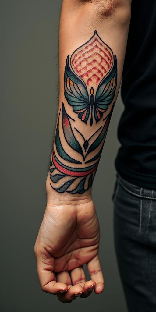 Leonin authentic tattoo style, incorporating traditional modifications, bold black outlines, solid color fills, featuring classic authentic elements - Variation 5