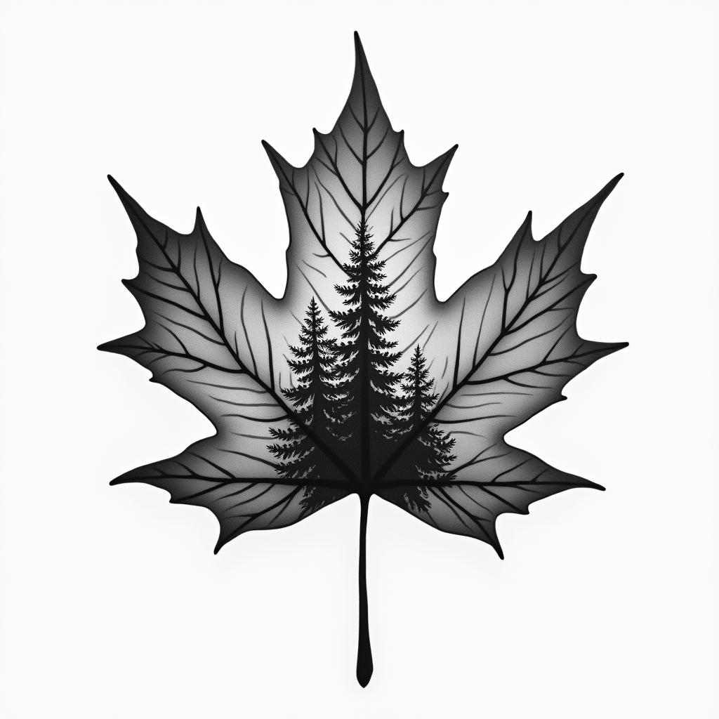 Maple leaf with abstract art insidehigly detailed tattoo - Variation 5