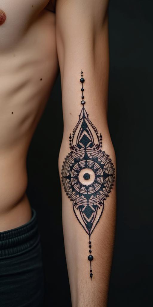Leonin spiritual symbols tattoo style, featuring an intricate design incorporating elements, Hamsa hand, third eye, minimalist composition - Variation 2