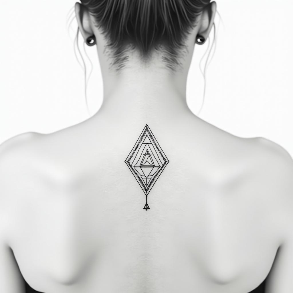 I want dainty tattoos to put on my back. I am an aquarius but want a variety of ideasin minimalist style tattoo, featuring simple shapes and fine lines, with minimal shading and details, tiny triangles, creating a sense of balance and harmony - Variation 4