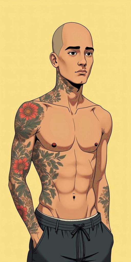 LeonGhibli, Studio Ghibli aesthetic, hand-drawn anime style, retro nostalgic atmosphere, retro soft pastel color palette with earthy tones, retro Japanese cinematic shot, yellow tint effect, bald character, smooth surface, anime shadow 90's anime style - Variation 2